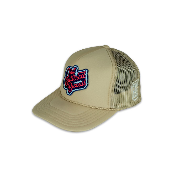 Khaki Trucker Hat with HBB Red Patch