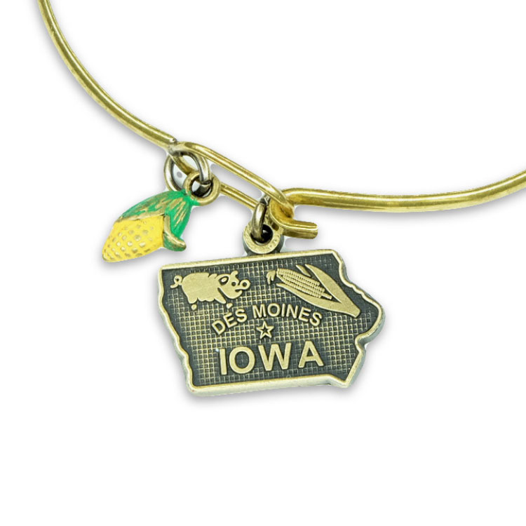 Iowa Bronze Charm Bracelet with Corn
