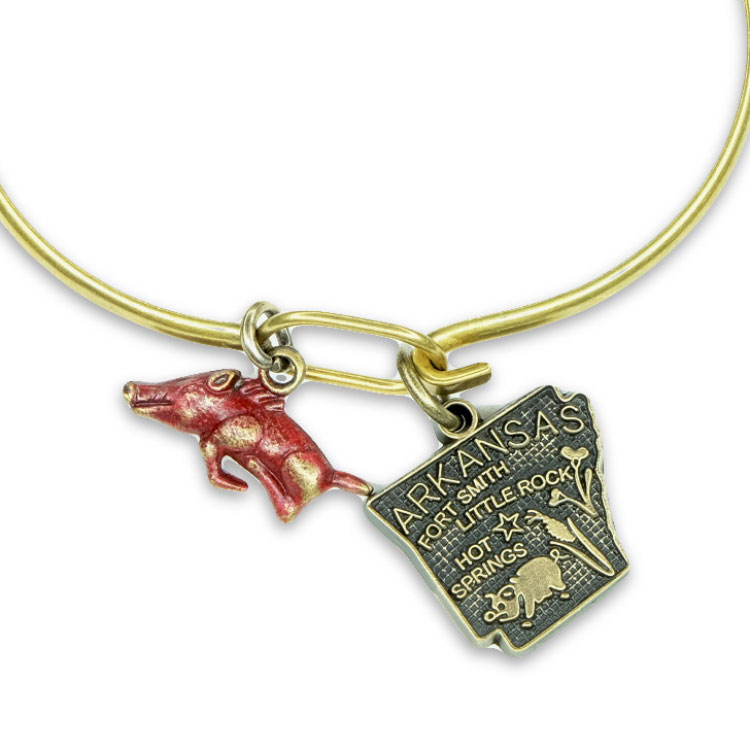 Arkansas Bronze Charm Bracelet with Razorback