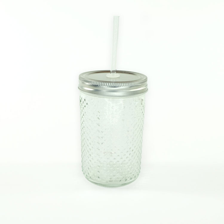 Hobnail Drinking Jar with Lid and Straw